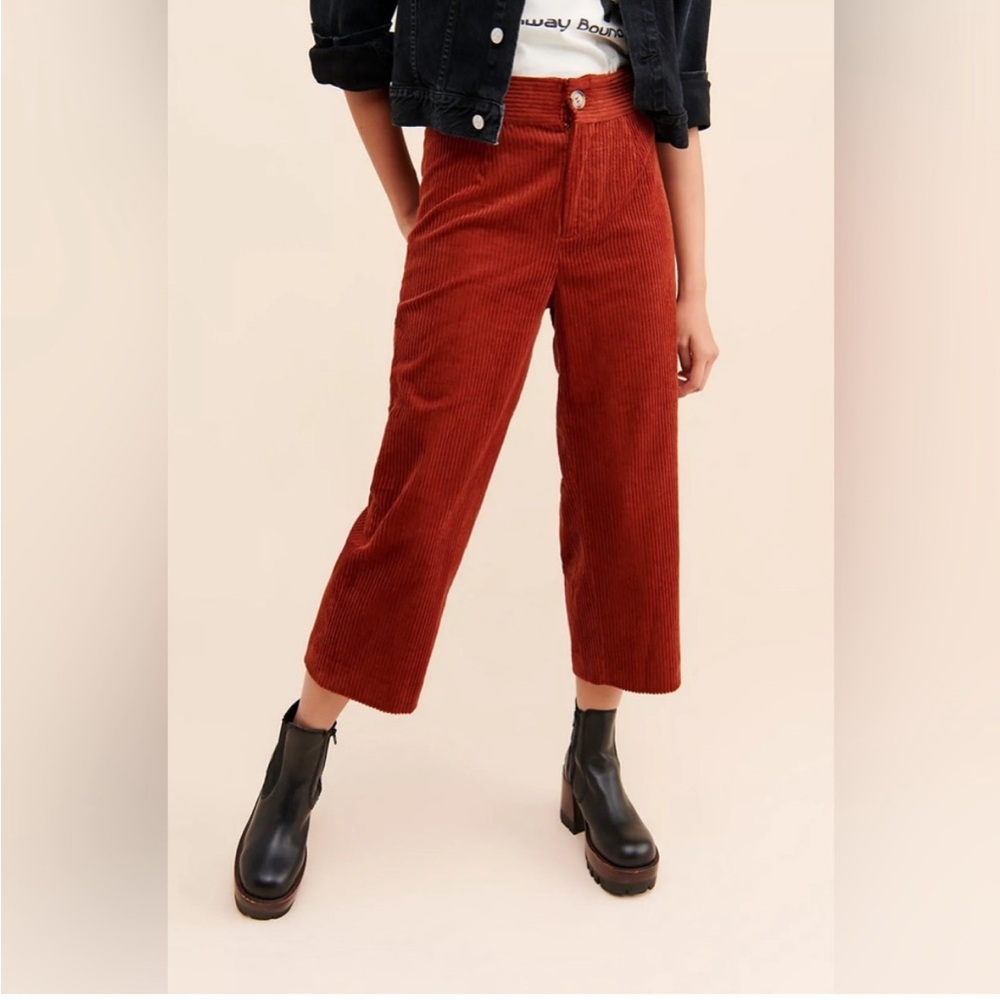 Knot sisters Corduroy Rust Cropped Wide Leg Pants High Rise Boho Fall Waist 28